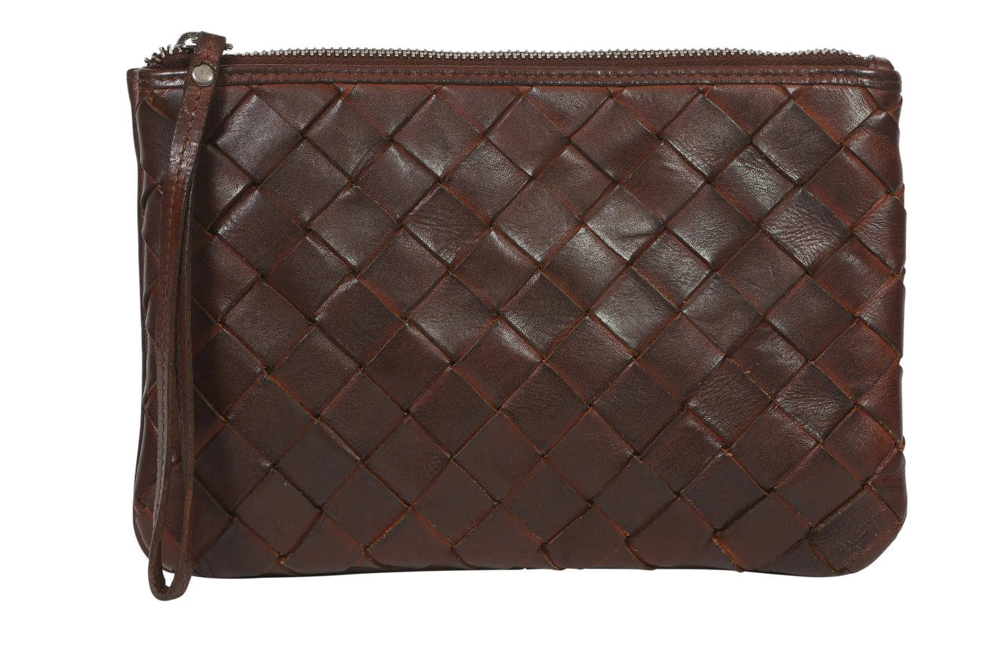 Leather Front Lattice Wristlet