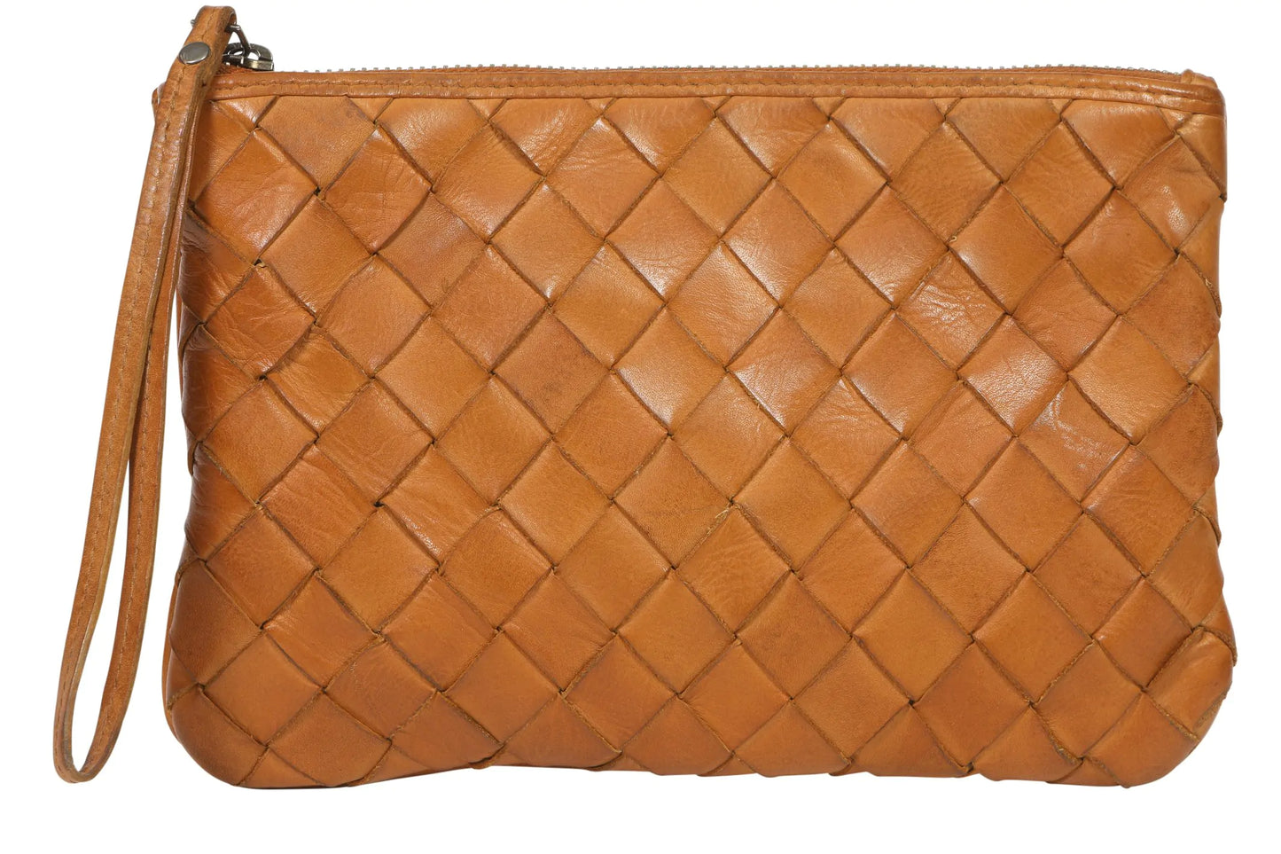 Leather Front Lattice Wristlet