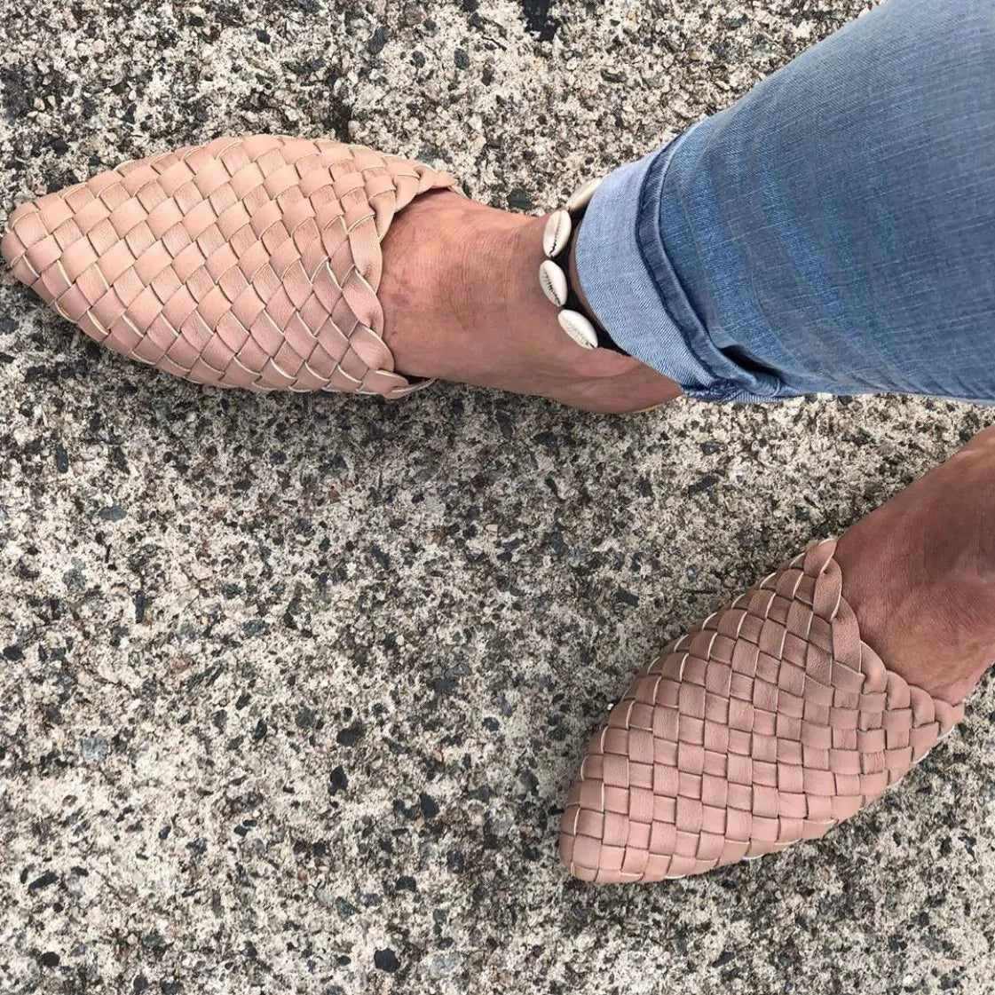 Leather Pointed Woven Loafer Slide