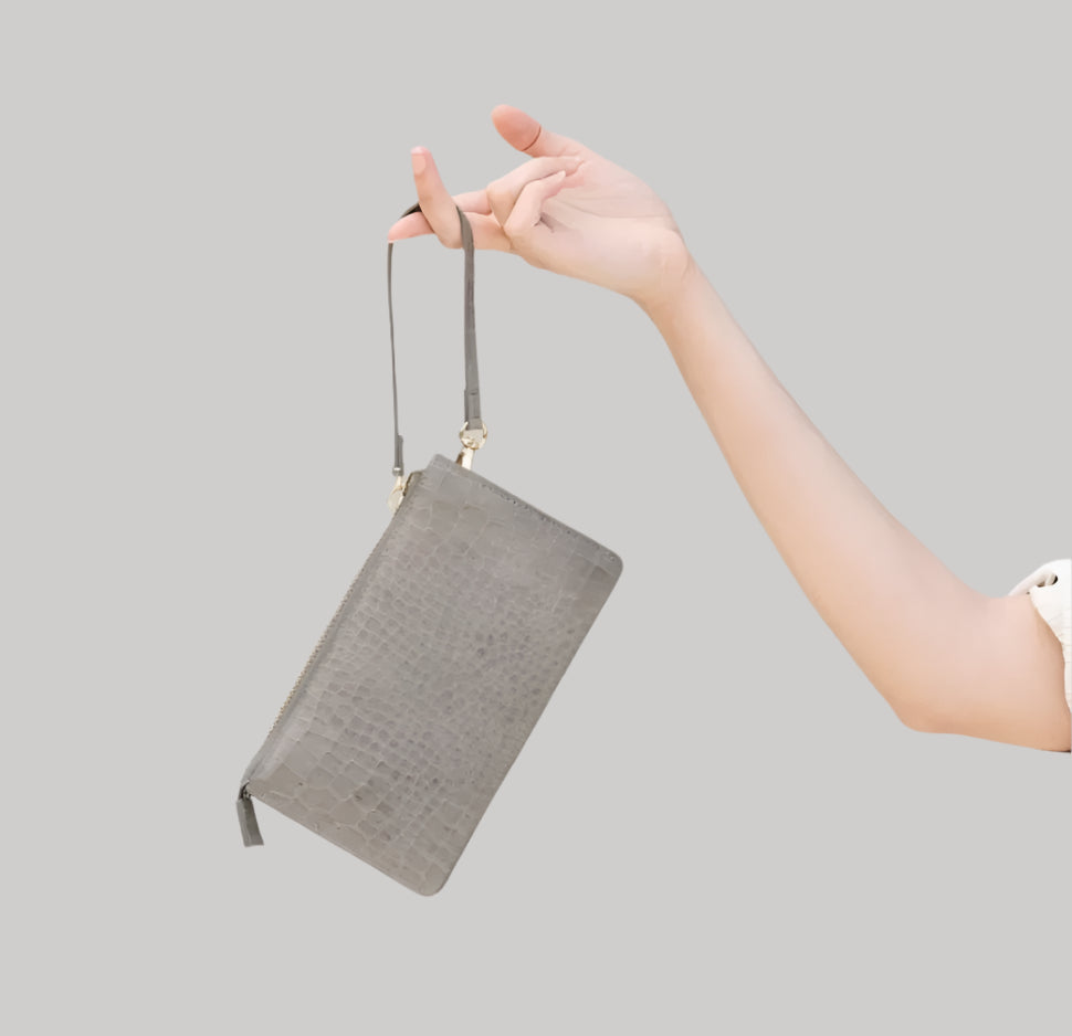 Polaris Grey Croc Wristlet