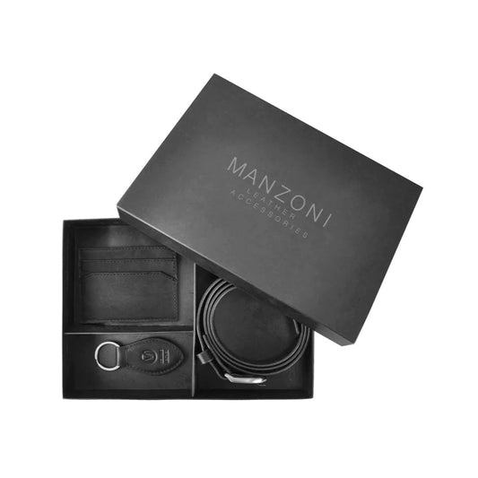 Mens Leather Belt + Cardcase + Keyring Set